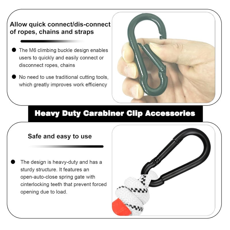 HANDRERLEE 100 PCS 2.36'' Spring Snap Hook Carabiner, M6 1/4 Inch Galvanized Black Steel Carabiner Clip, 260LBS Holding Capacity Quick Link Clip Keychain for Hammock Dog Leash & Camping Gym - Image 3